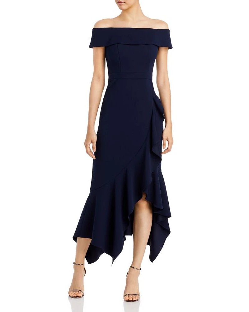 Scuba Crepe Off-the-Shoulder Midi Dress - Exclusive