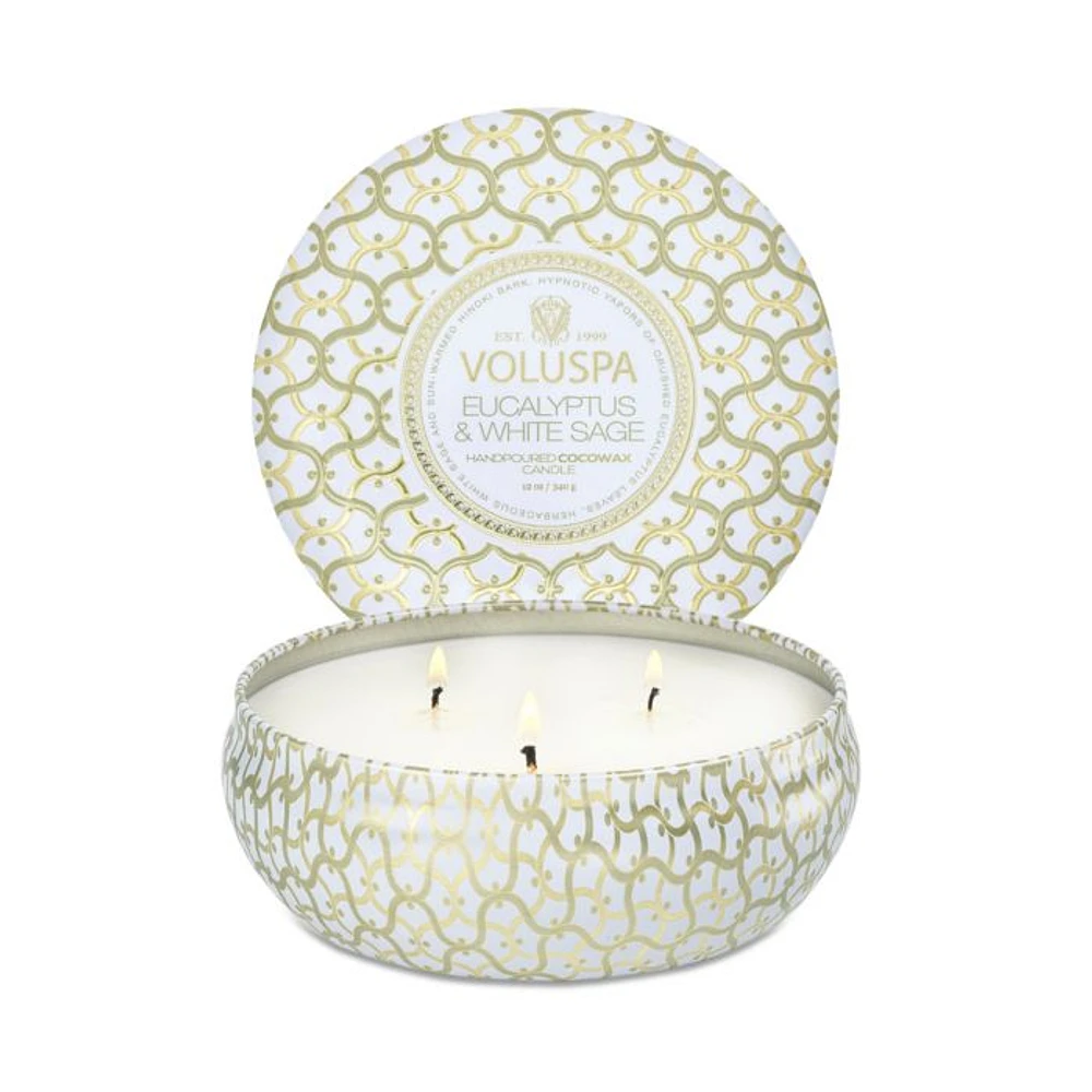 Eucalyptus & White Sage Three Wick Tin Candle 12 oz.