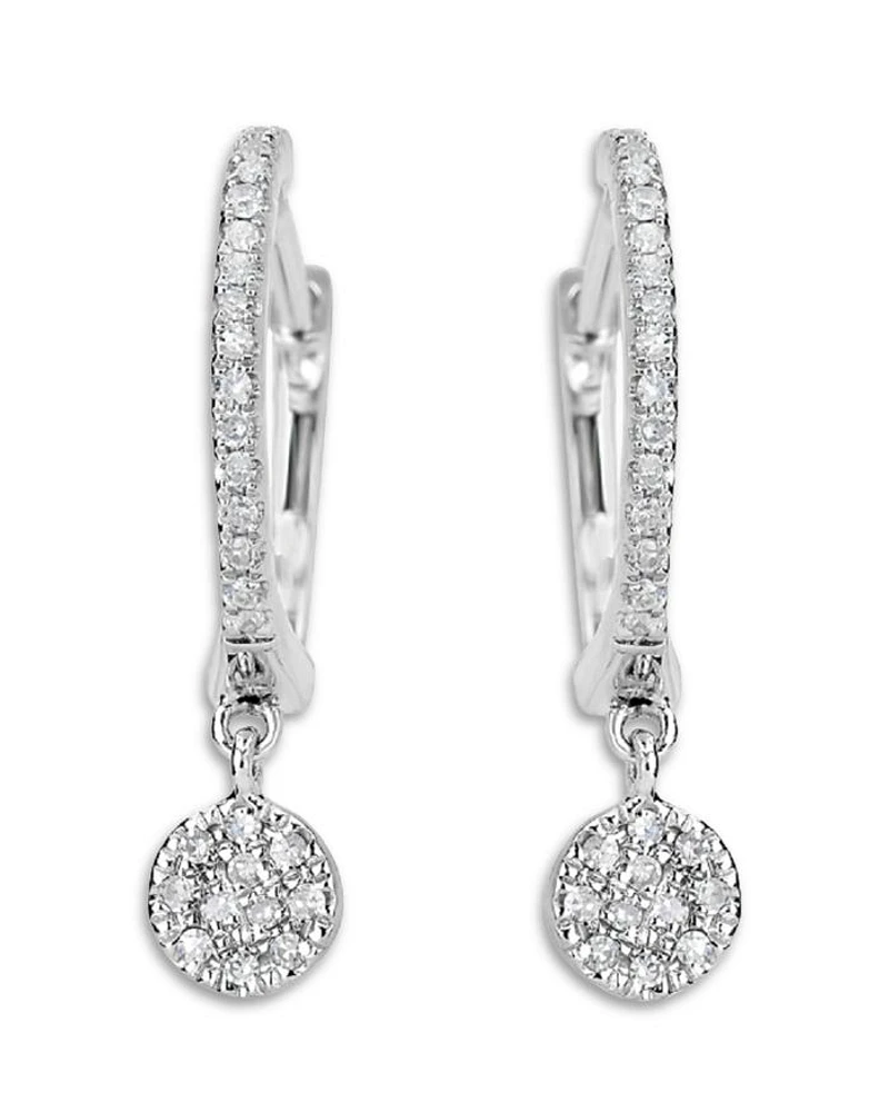 14K White Gold Diamond Dangle Hoop Earrings