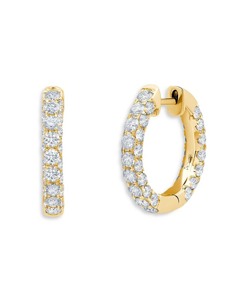18K Yellow Gold Diamond Three Sided Hoop Earrings