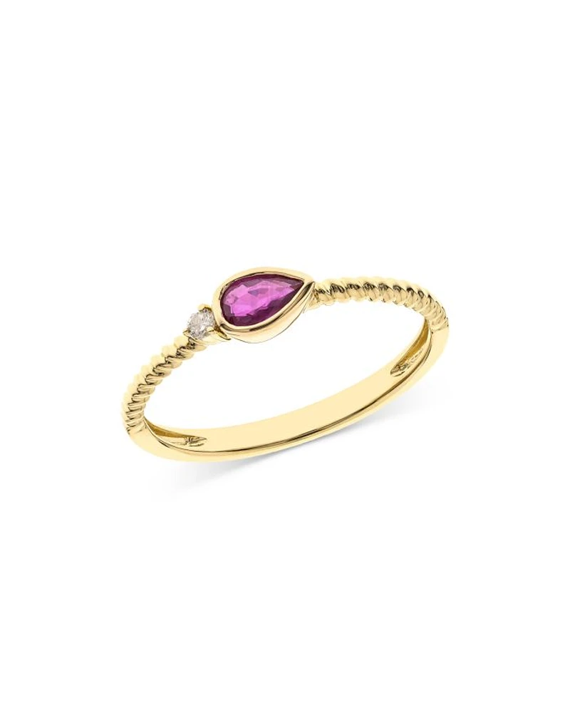Ruby & Diamond Bezel Stacking Ring in 14K Yellow Gold