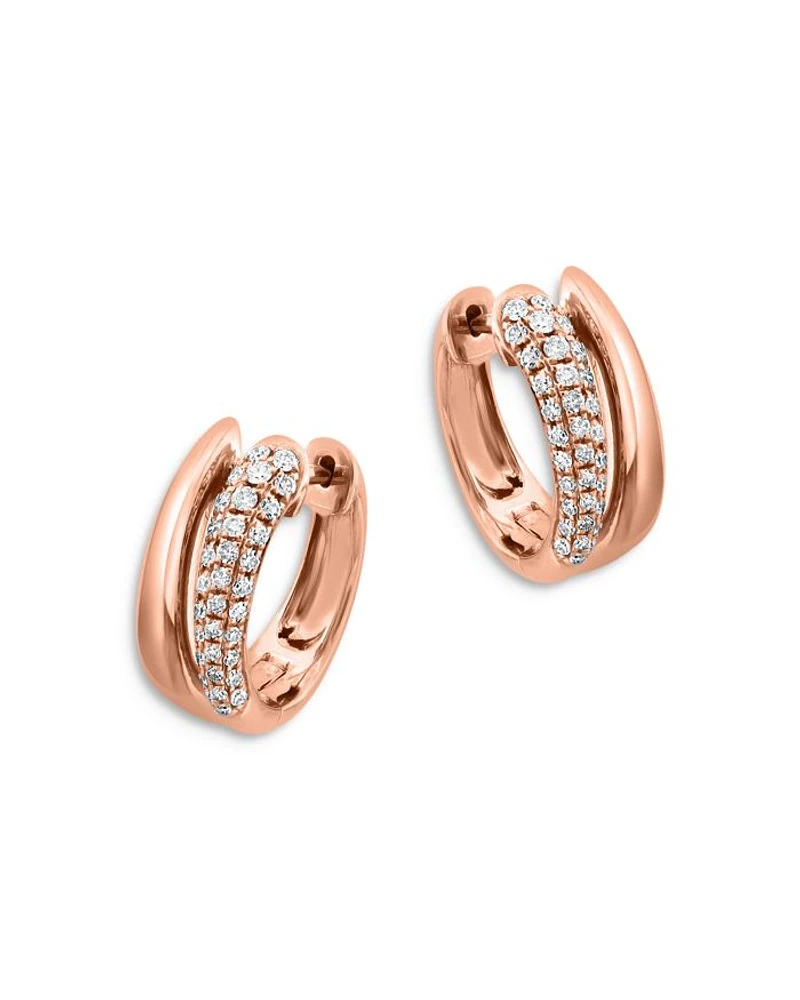 Pave Diamond Huggie Hoops in 14K Rose Gold, 0.30 tcw