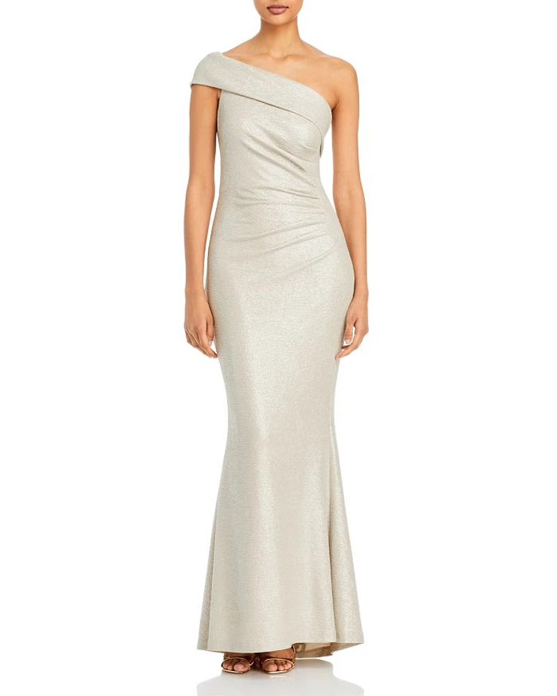 Metallic Knit One Shoulder Gown