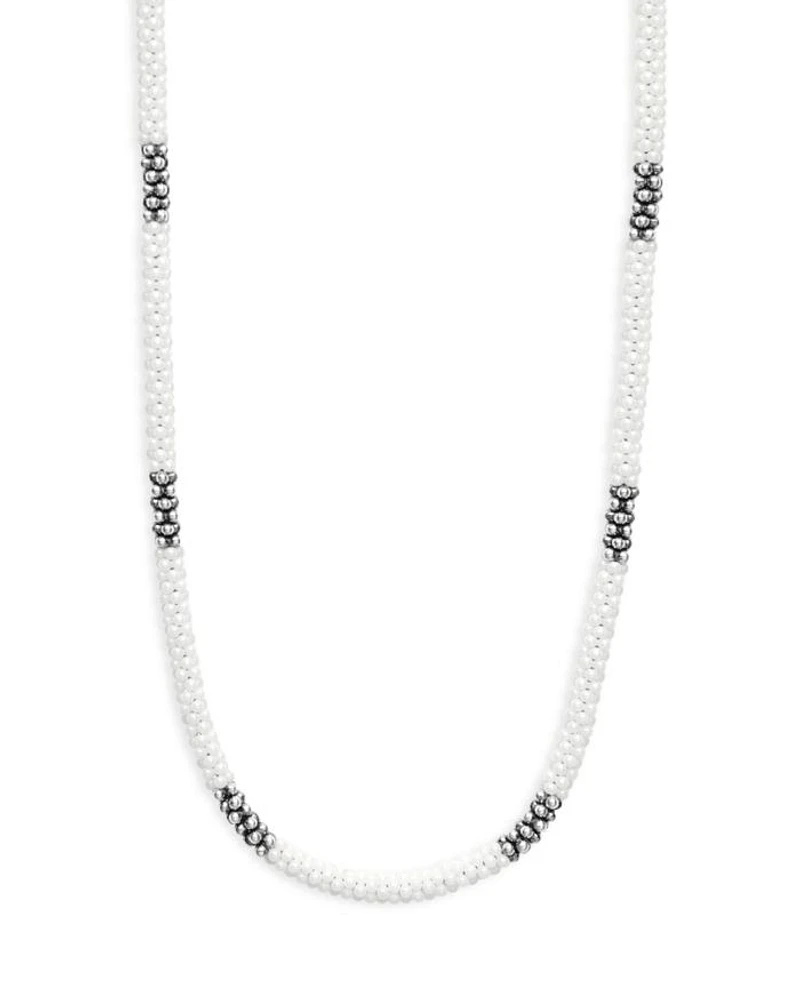Sterling Silver White Ceramic Bead Collar Necklace, 16"