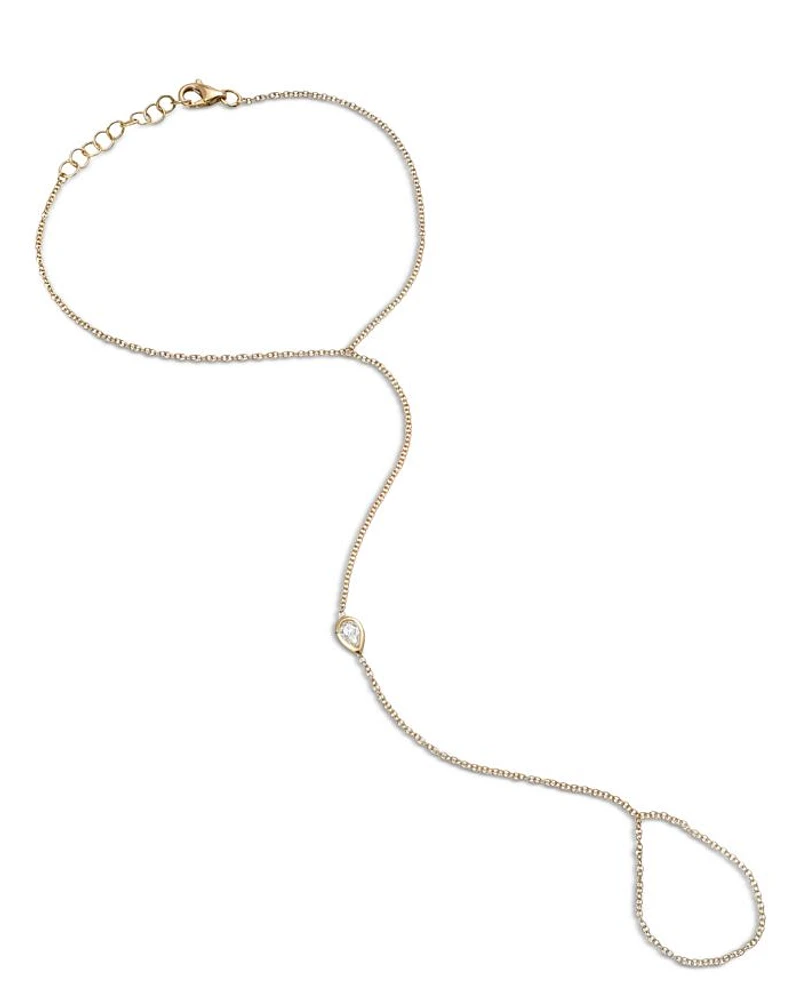 14K Yellow Gold Diamond Pear Shape Bezel Hand Chain Bracelet