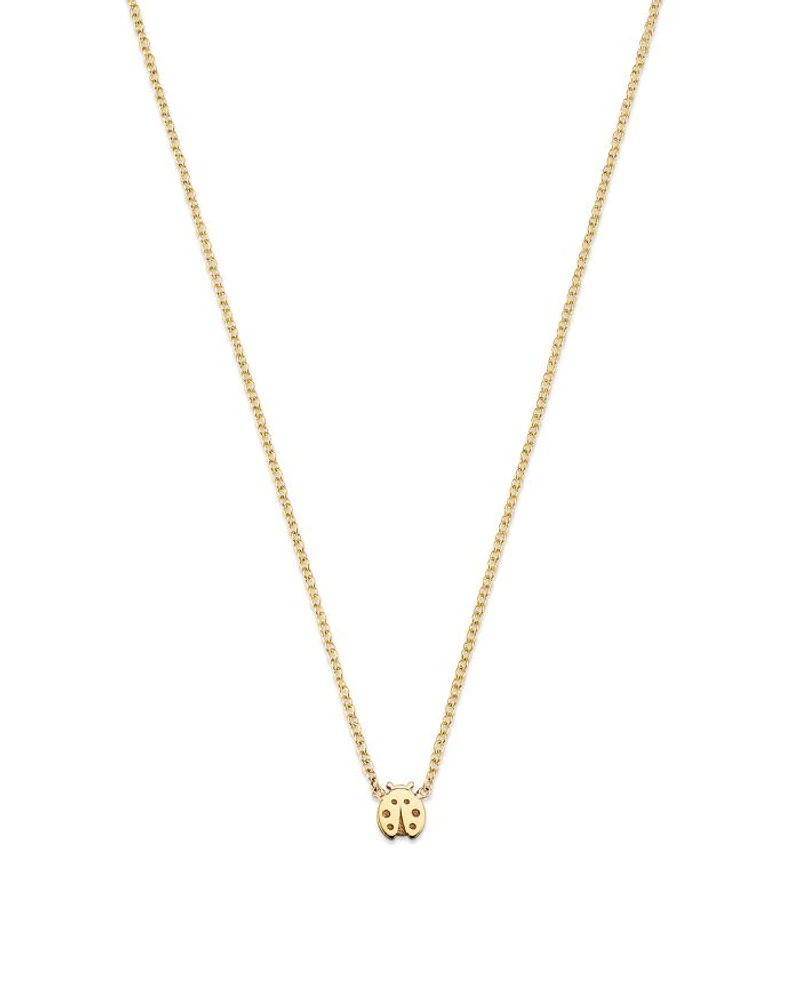 14K Yellow Gold Itty Bitty Symbols Ladybug Pendant Necklace, 14-16"
