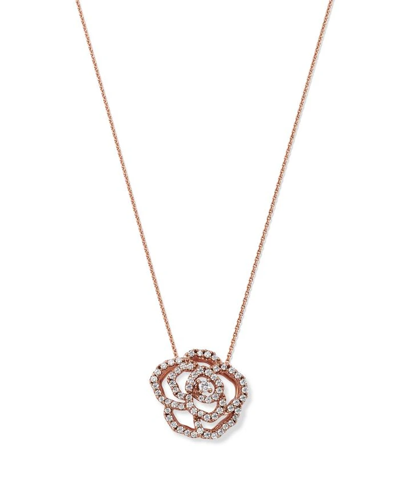 Diamond Rose Flower Pendant Necklace in 14K Rose Gold, 0.30 tcw