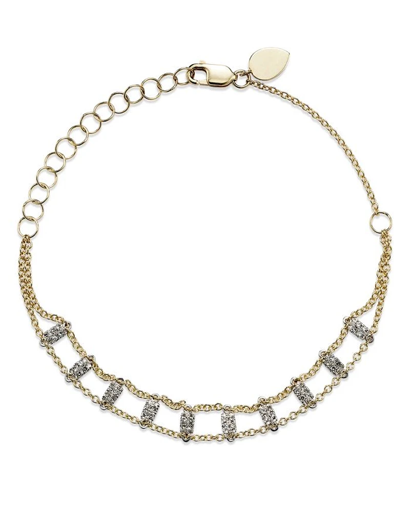 14K White & Yellow Gold Diamond Bars Bracelet