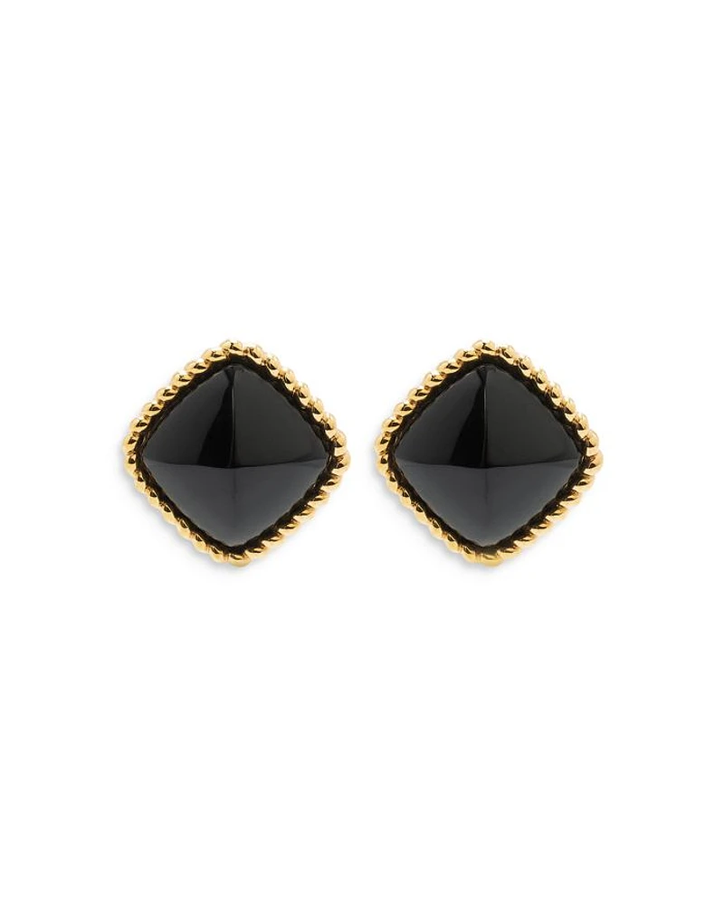 Blandine Black Stud Earrings in 18K Gold Plate