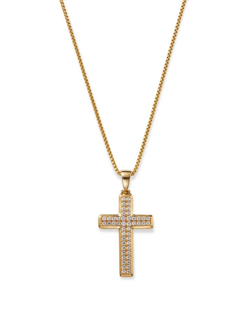 Men's Diamond Cross Pendant Necklace in 14K Yellow Gold, 1.0 tcw