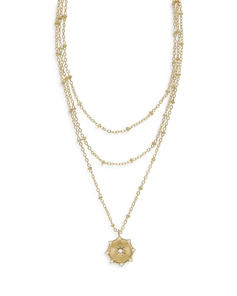 Compass Keepsake Layered 18K Gold Plated Necklace, 14-17"