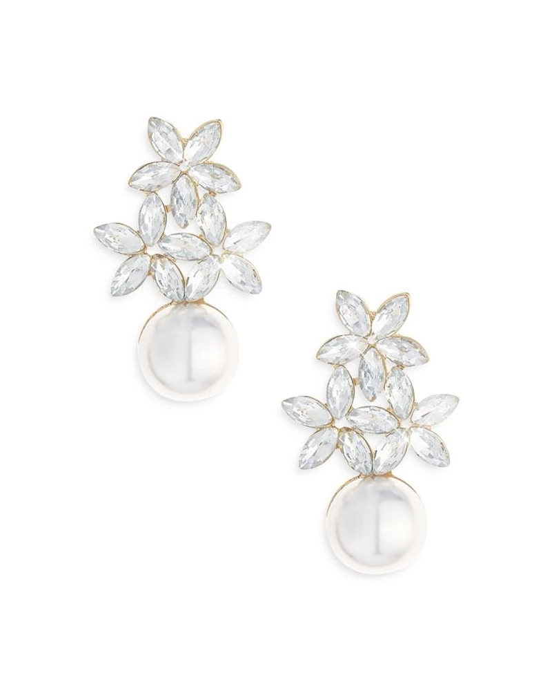 Best Day Floral Faux Pearl Earrings in 18K Gold Plate