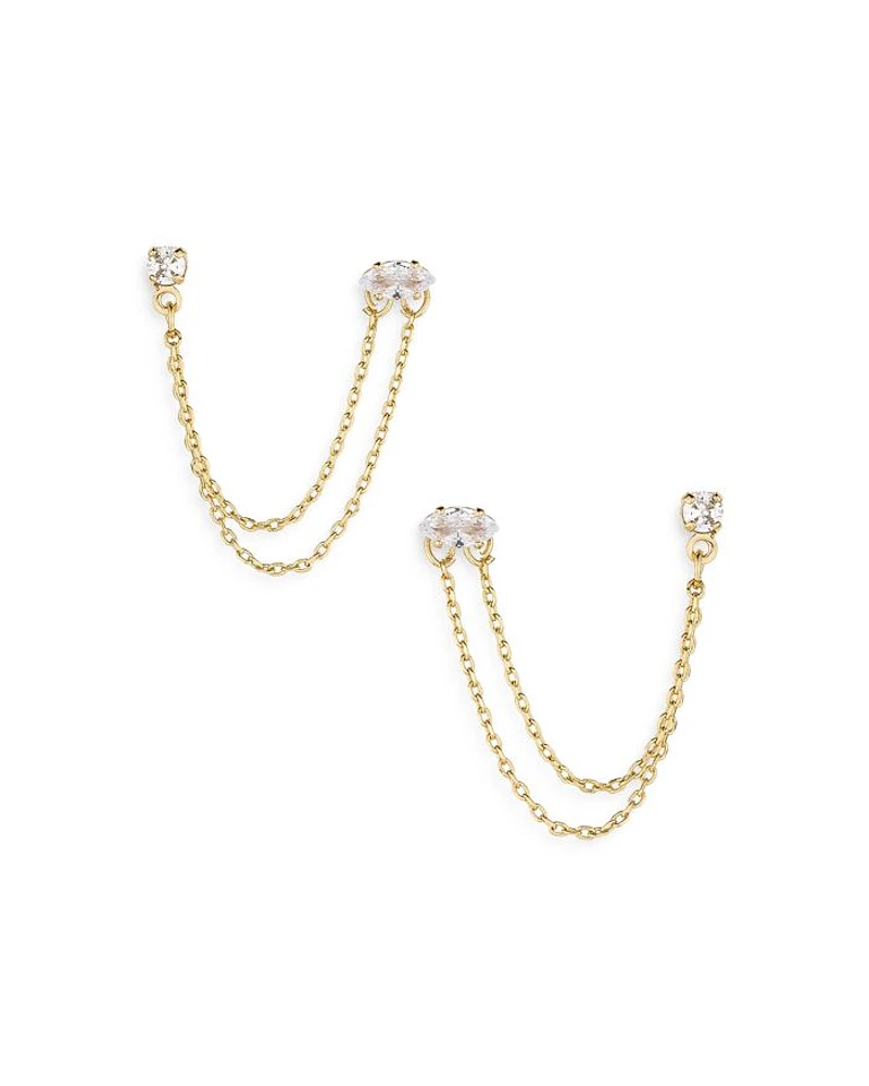 Draped Chain Double Piercing Earrings 18K Gold Plate