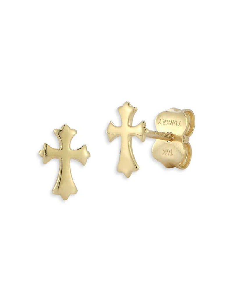 14K Yellow Gold Cross Stud Earrings - Exclusive
