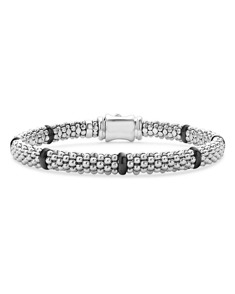 Ceramic & Sterling Silver Black Caviar Station Bracelet