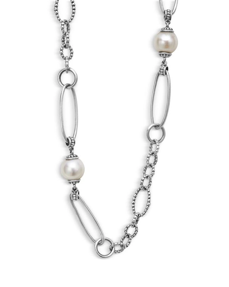 Sterling Silver Luna Cultured Freshwater Pearl Link Necklace, 34"