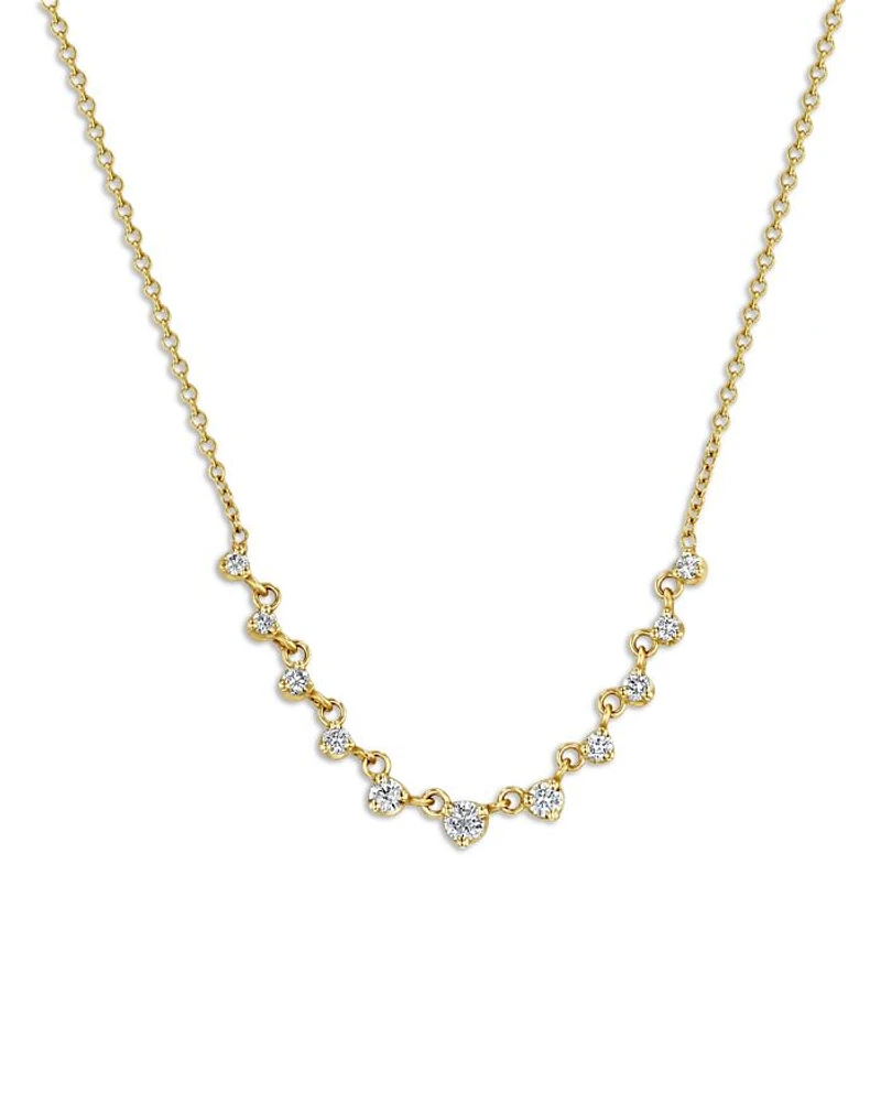 14K Yellow Gold Prong Diamonds Graduated Diamond Collar Necklace, 14-16"