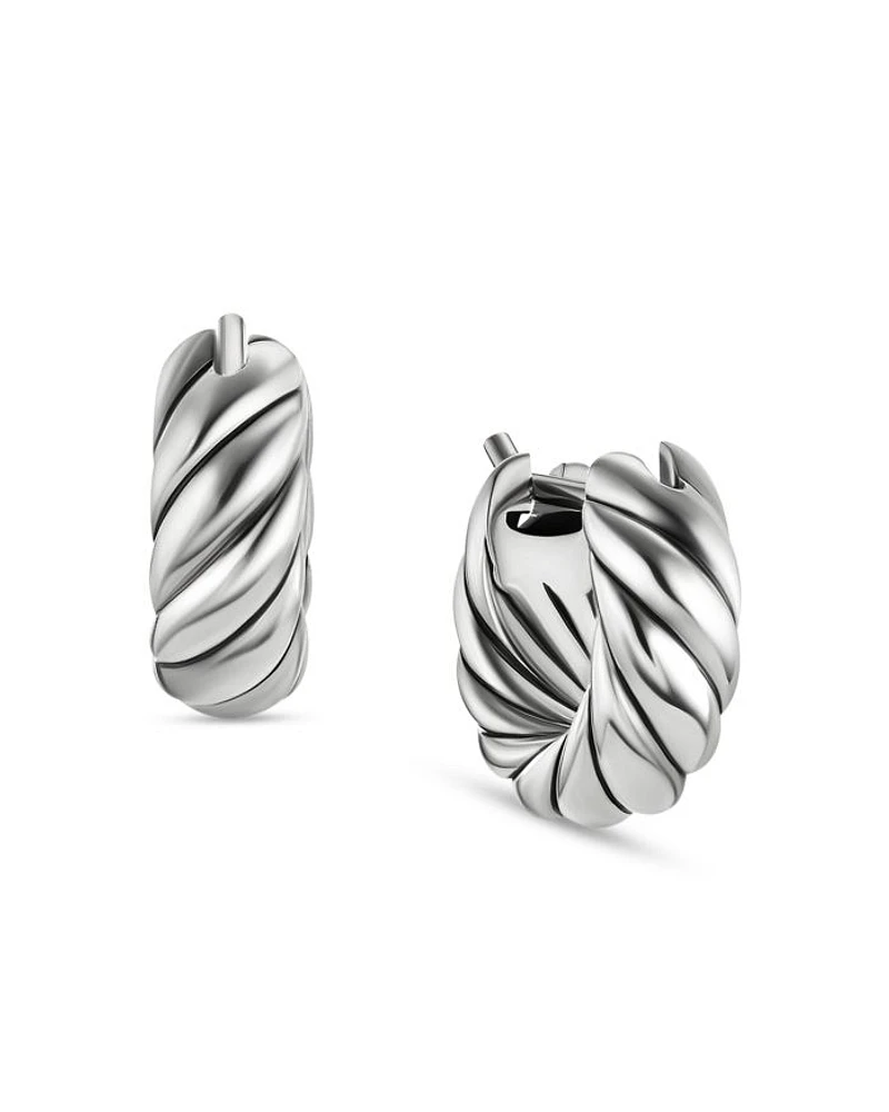Sculpted Cable Hoop Earrings in Sterling Silver, 14.4mm