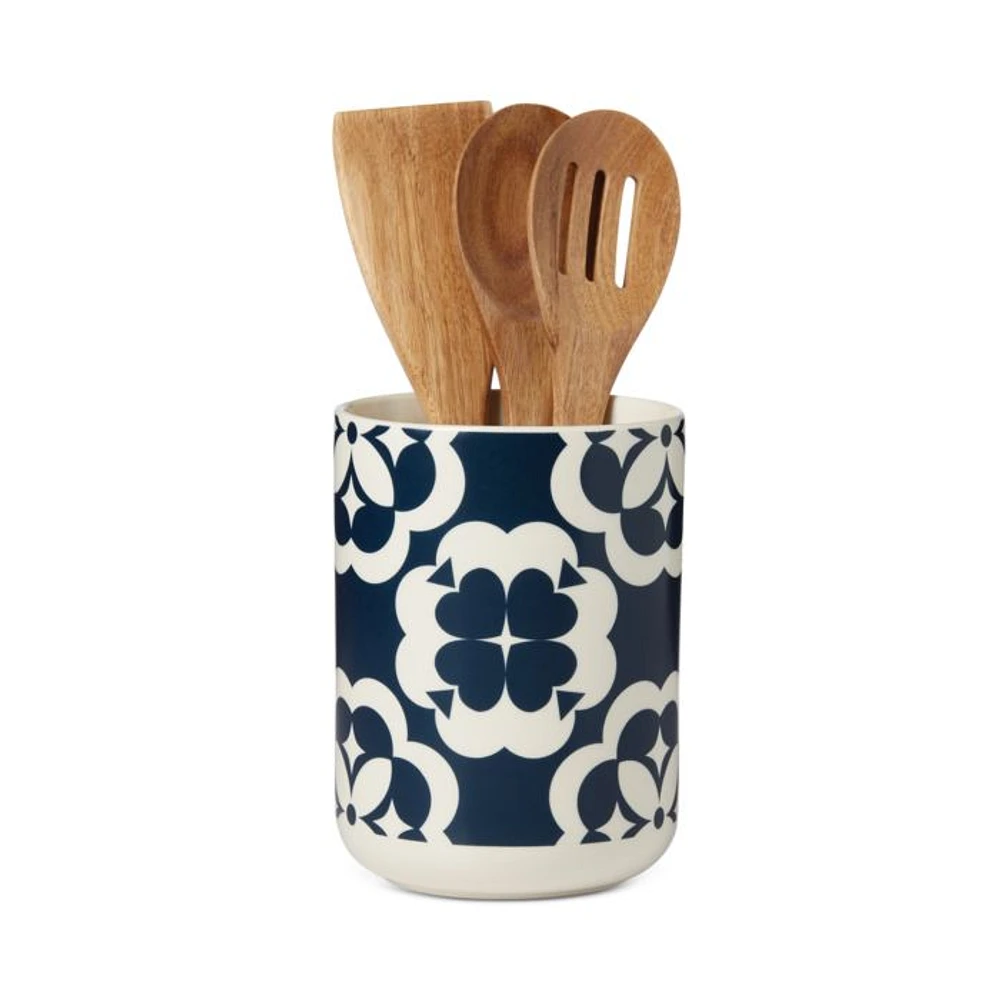 Elegant Geo Utensil Crock With Wood Utensils