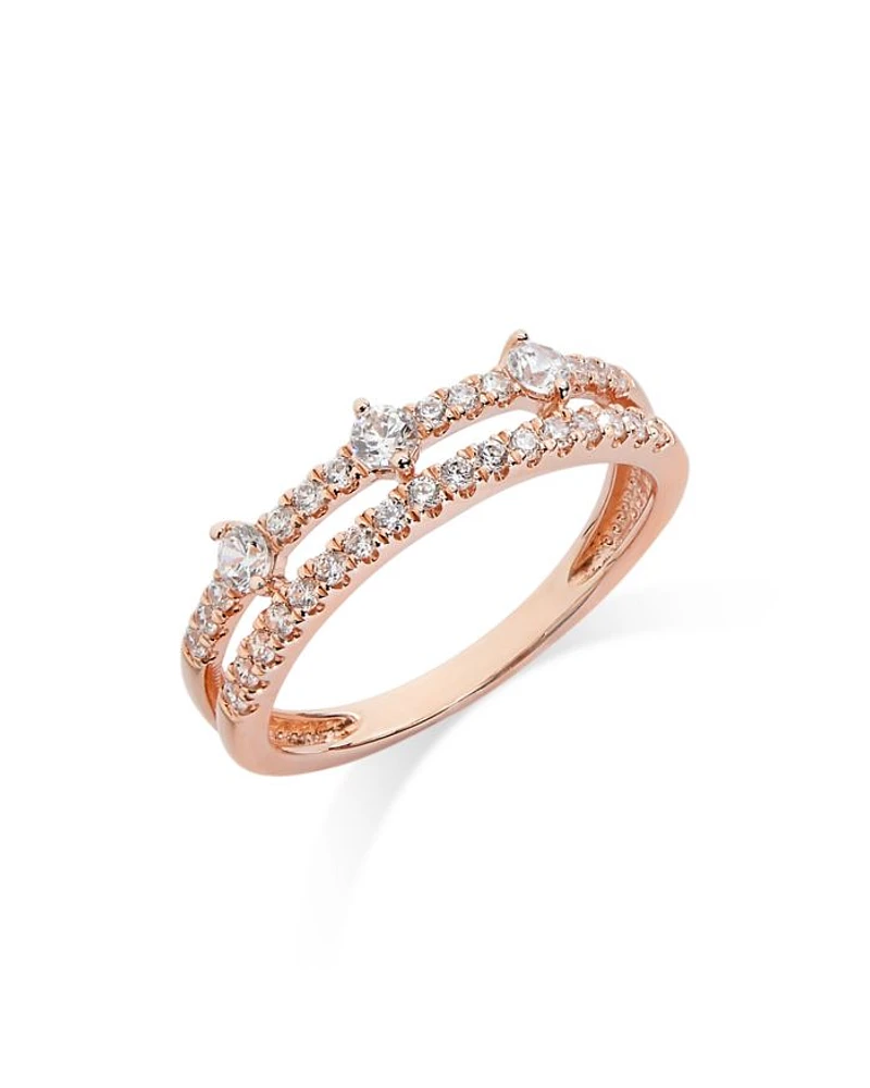 Diamond Double Row Ring in 14K Rose Gold, 0.48 tcw