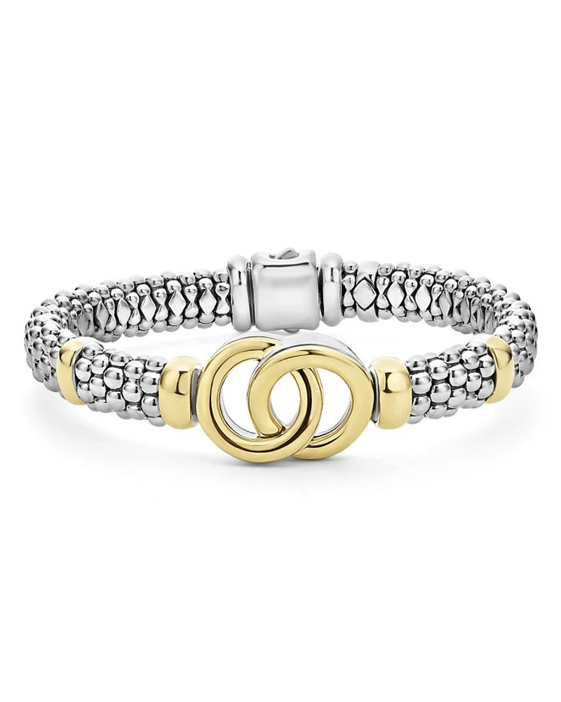 18K Yellow Gold & Sterling Silver Signature Caviar Interlocking Circle Beaded Bracelet