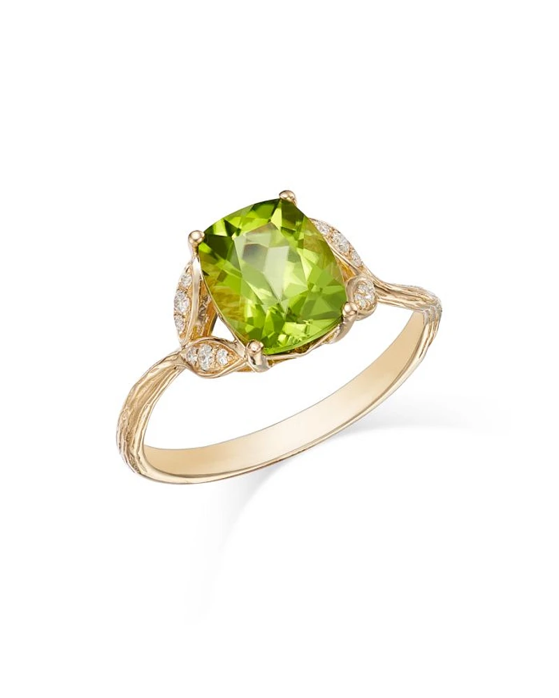 Peridot & Diamond Statement Ring in 14K Yellow Gold