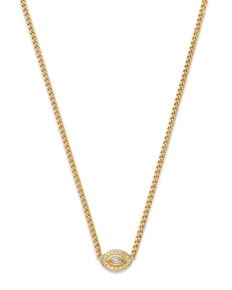 14K Yellow Gold Diamond Eye Pendant Necklace, 14"-16"