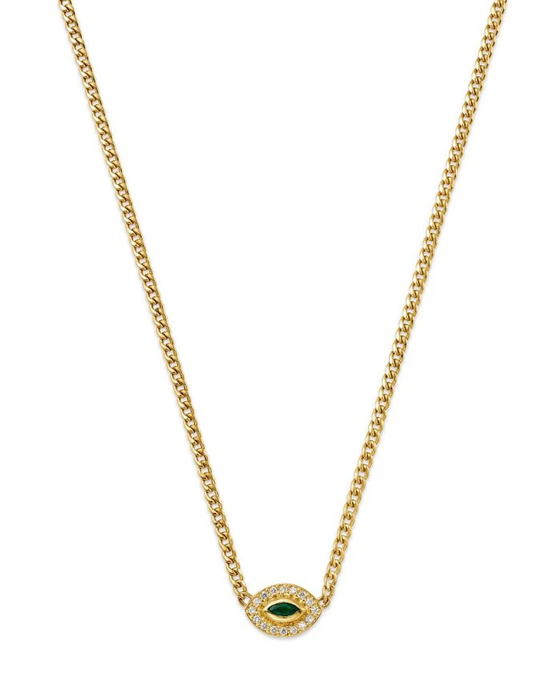 14K Yellow Gold Emerald & Diamond Evil Eye Pendant Necklace, 14-16"