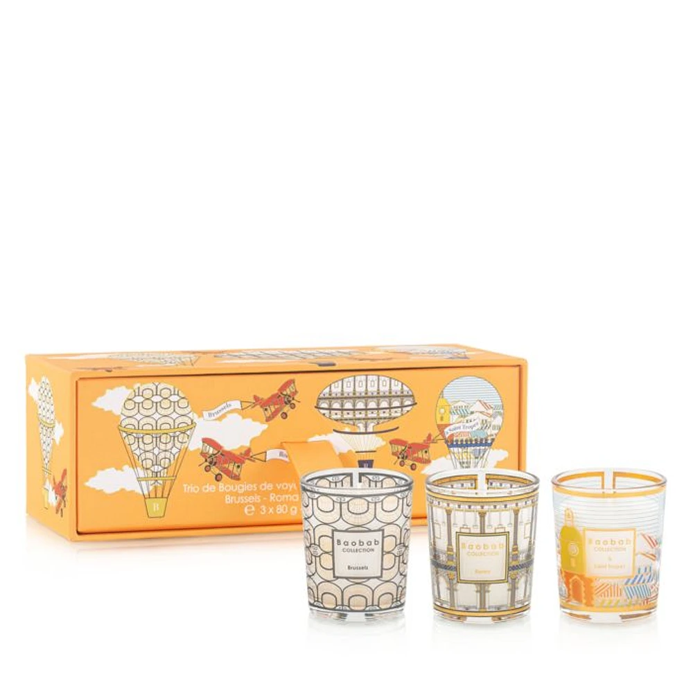 Trio of Travel Candles: Brussels-Roma-Saint Tropez