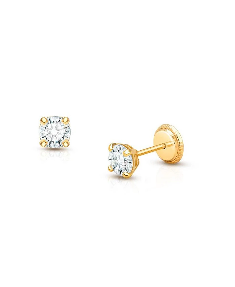 Children's 14K Gold 4mm Crystal Birthstone Studs Girls' Screw Back Earrings