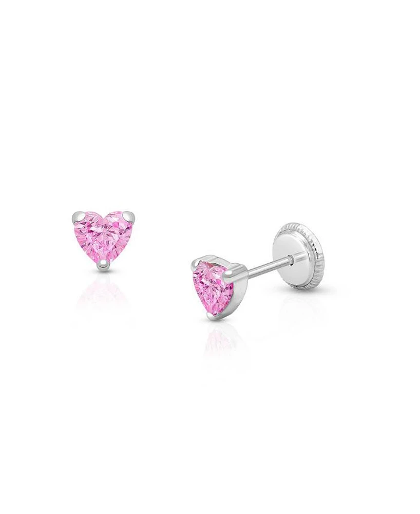 Girls' 14K Gold 4mm Pink Heart Studs Screw Back Earrings - Baby, Little Kid, Big Kid