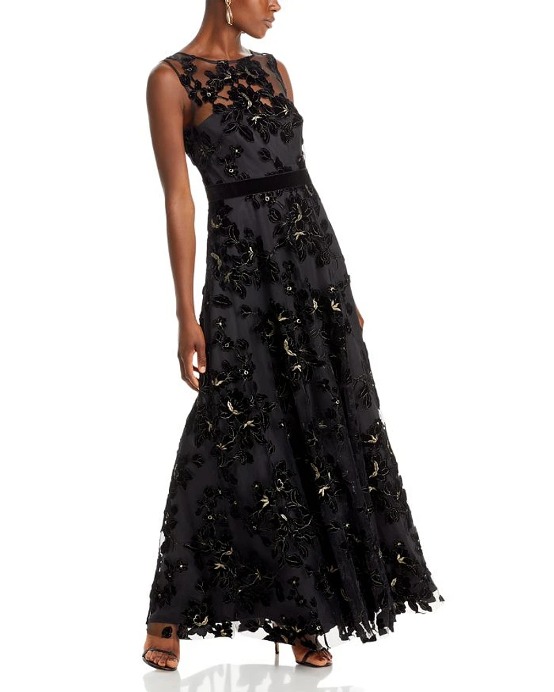 Flocked Tulle Gown