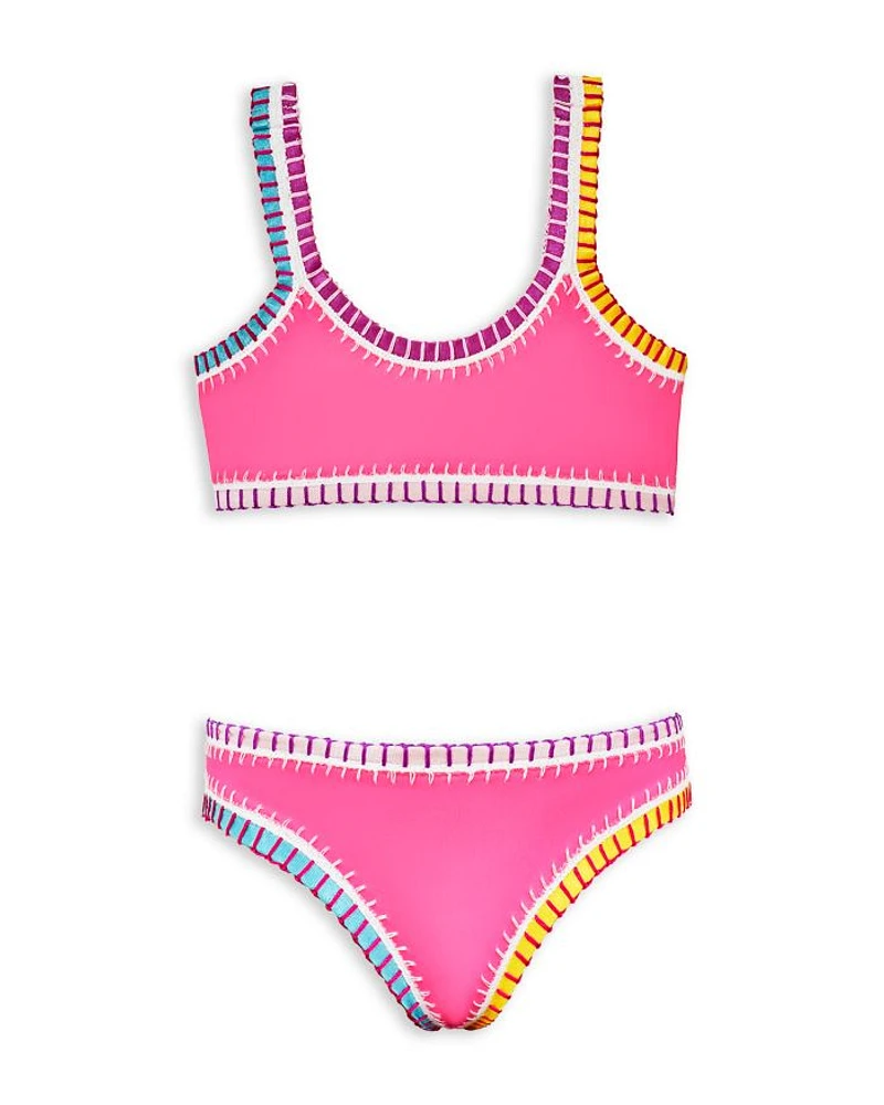 Girls' Sporty Rainbow Embroidered Two Piece Swimsuit - Little Kid, Big Kid