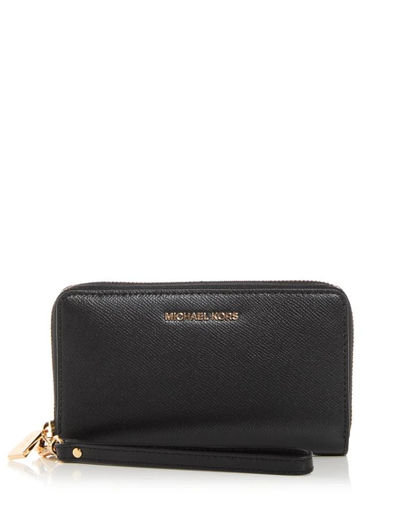 Multi-Function Flat Large Saffiano Leather Smartphone Wristlet