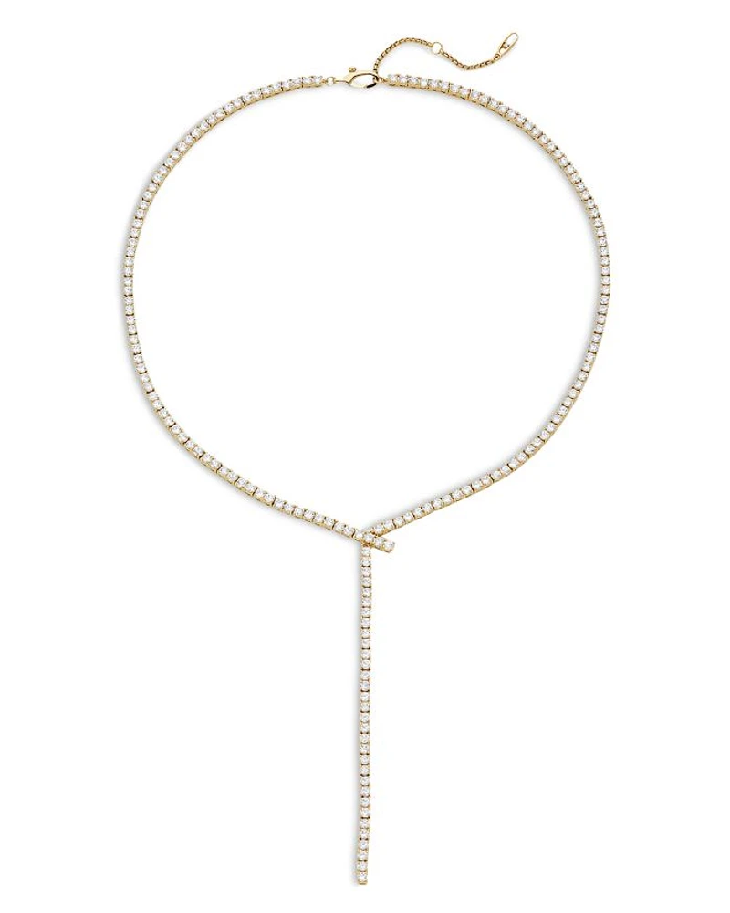 Tennis Y Necklace 18K Gold Plated or Rhodium Plated, 15"