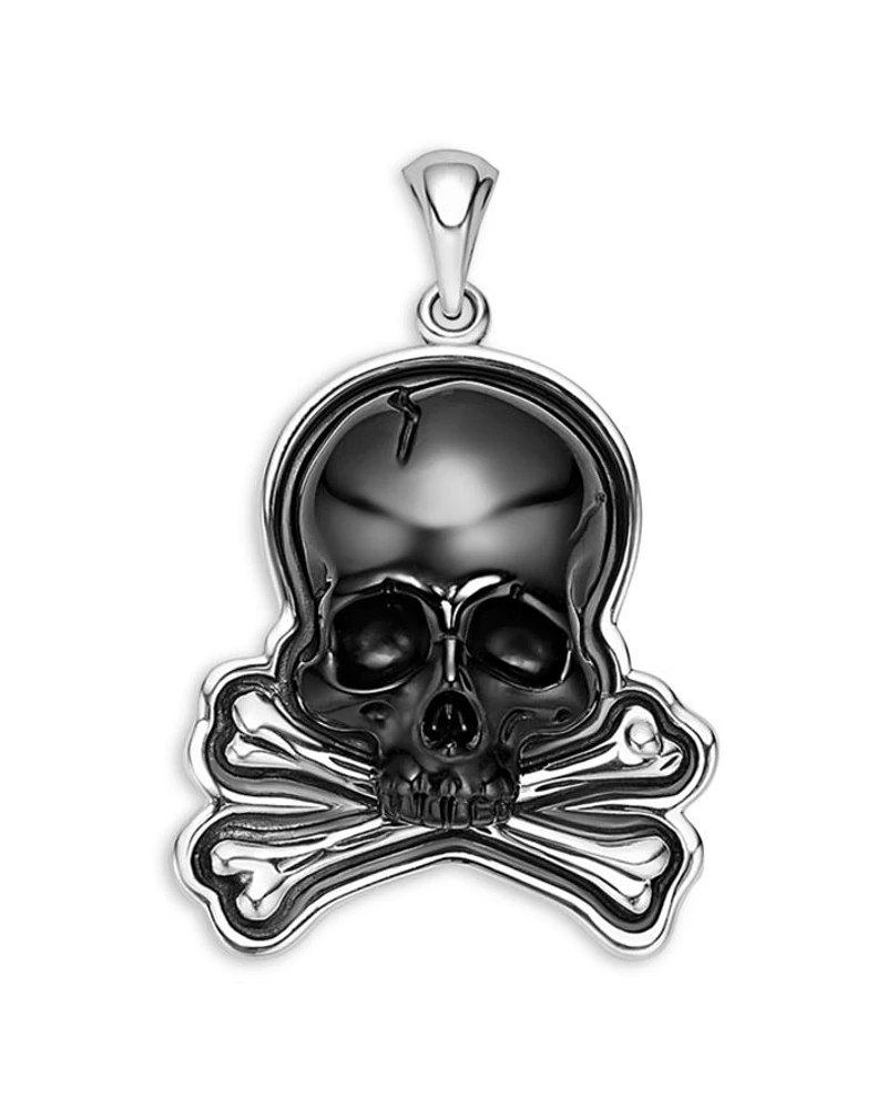 Men's Sterling Silver Anthem Black Agate Skull & Crossbone Pendant - Exclusive