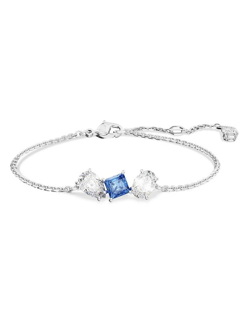 Mesmera Clear & Blue Mixed Cut Crystal Link Bracelet in Rhodium Plated