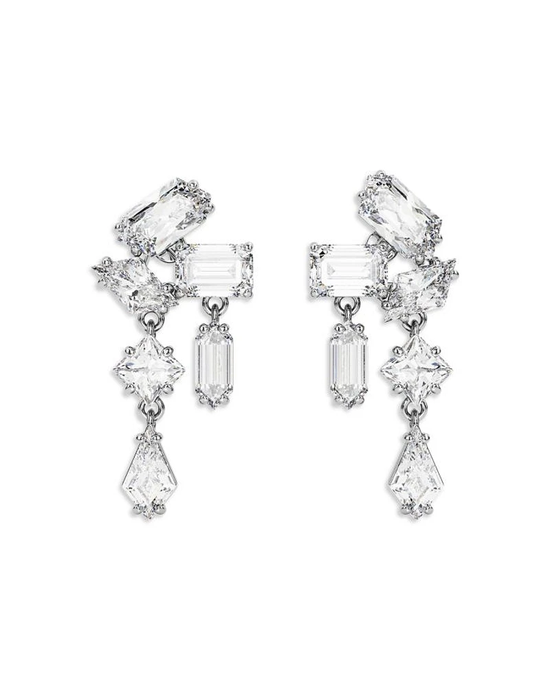 Mesmera Mixed Cut Cluster Drop Earrings in Rhodium Plated
