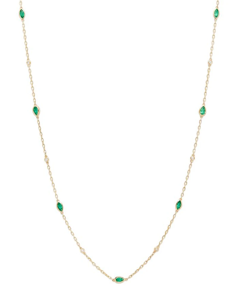 Gemstone & Diamond Station Necklace 14K White Gold or Yellow Gold, 22"
