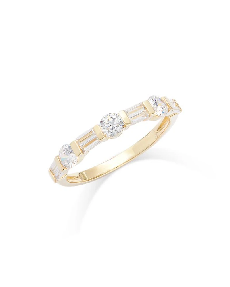 Diamond Round & Baguette Band 14K Yellow Gold, 0.75 tcw