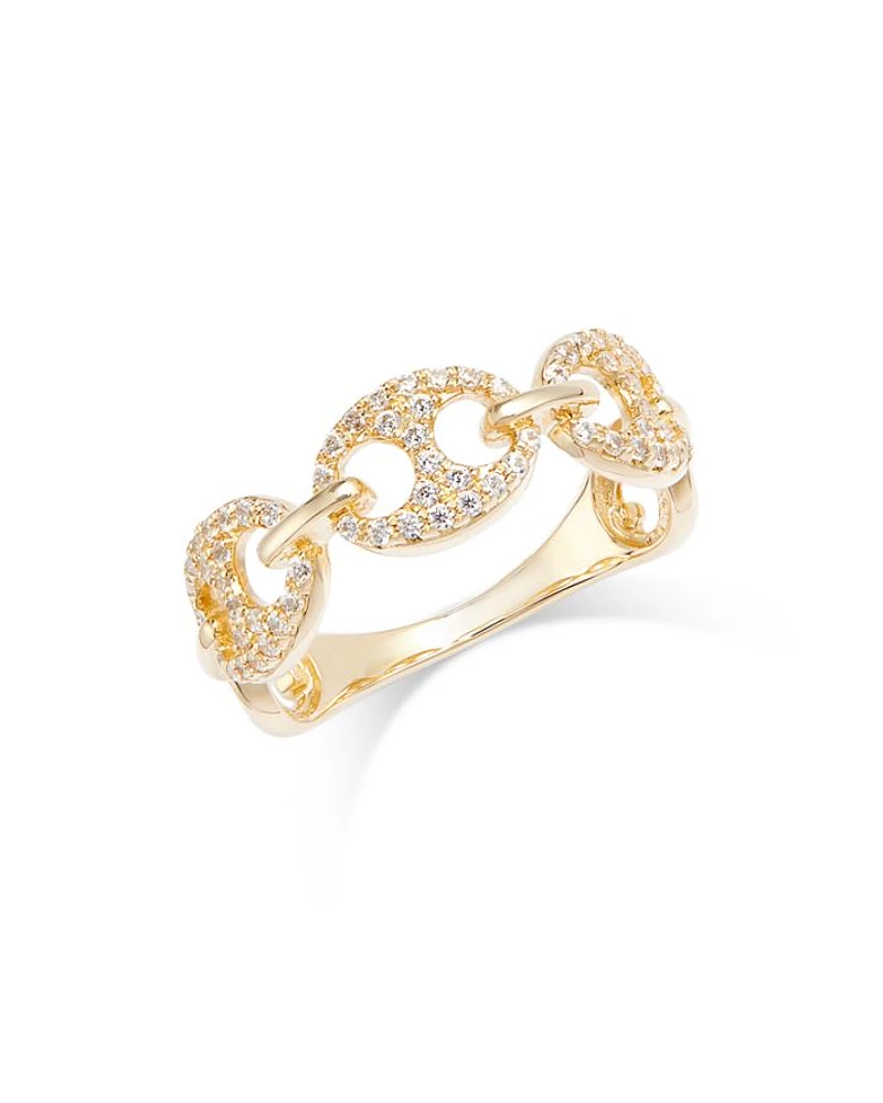 Diamond Pavé Mariner Link Ring 14K Yellow Gold, 0.30 tcw