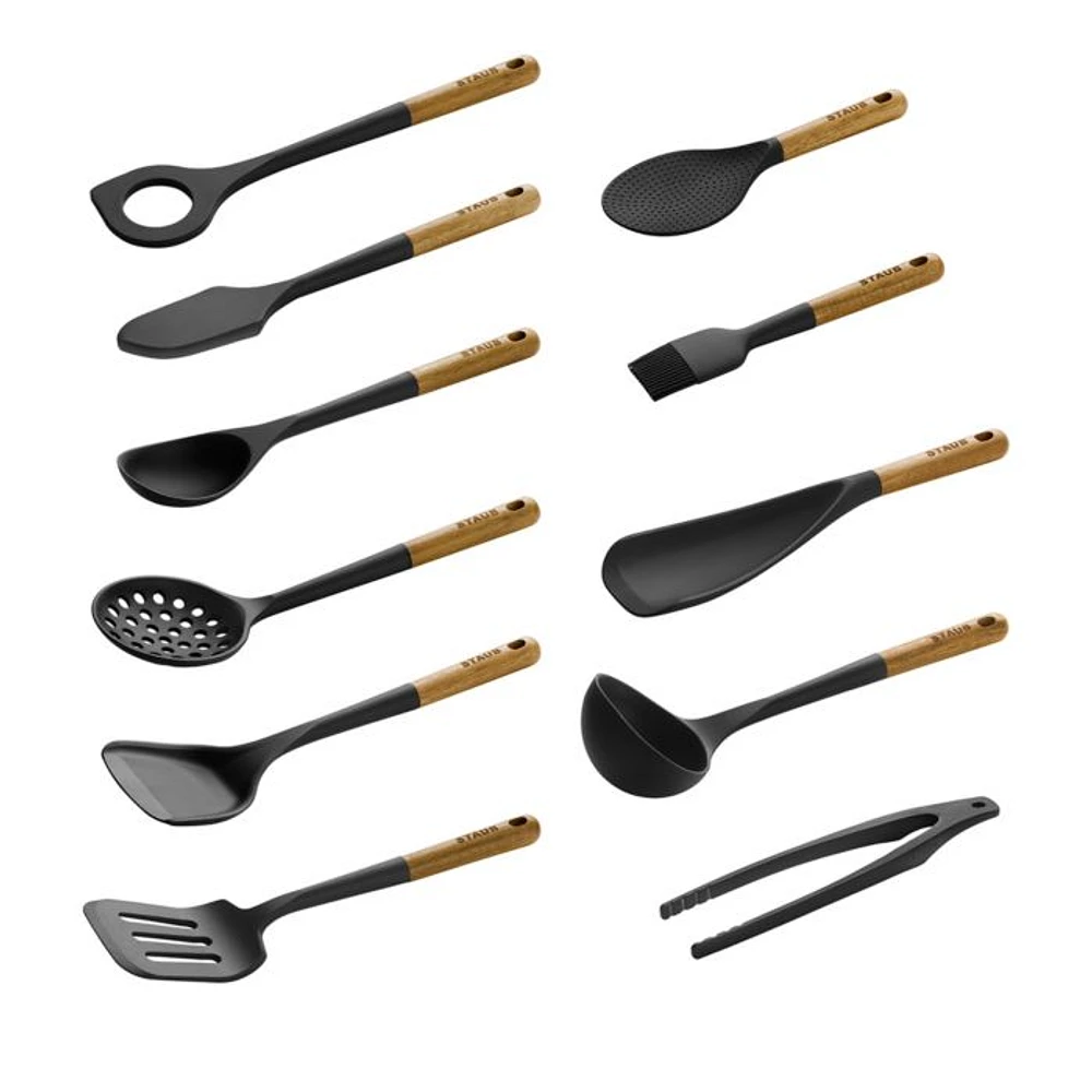 11 Piece Silicone & Acacia Complete Utensil Set