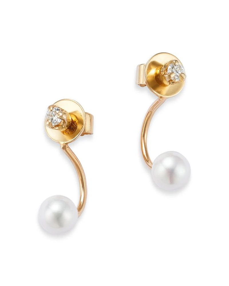 14K Yellow Gold Cultured Freshwater Pearl & Diamond Front to Back Earrings