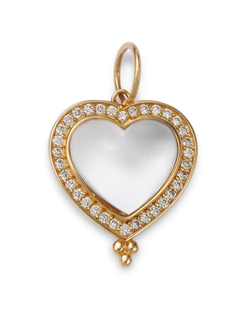 14K Yellow Gold Moonstone and Diamond Cut Out Heart Charm