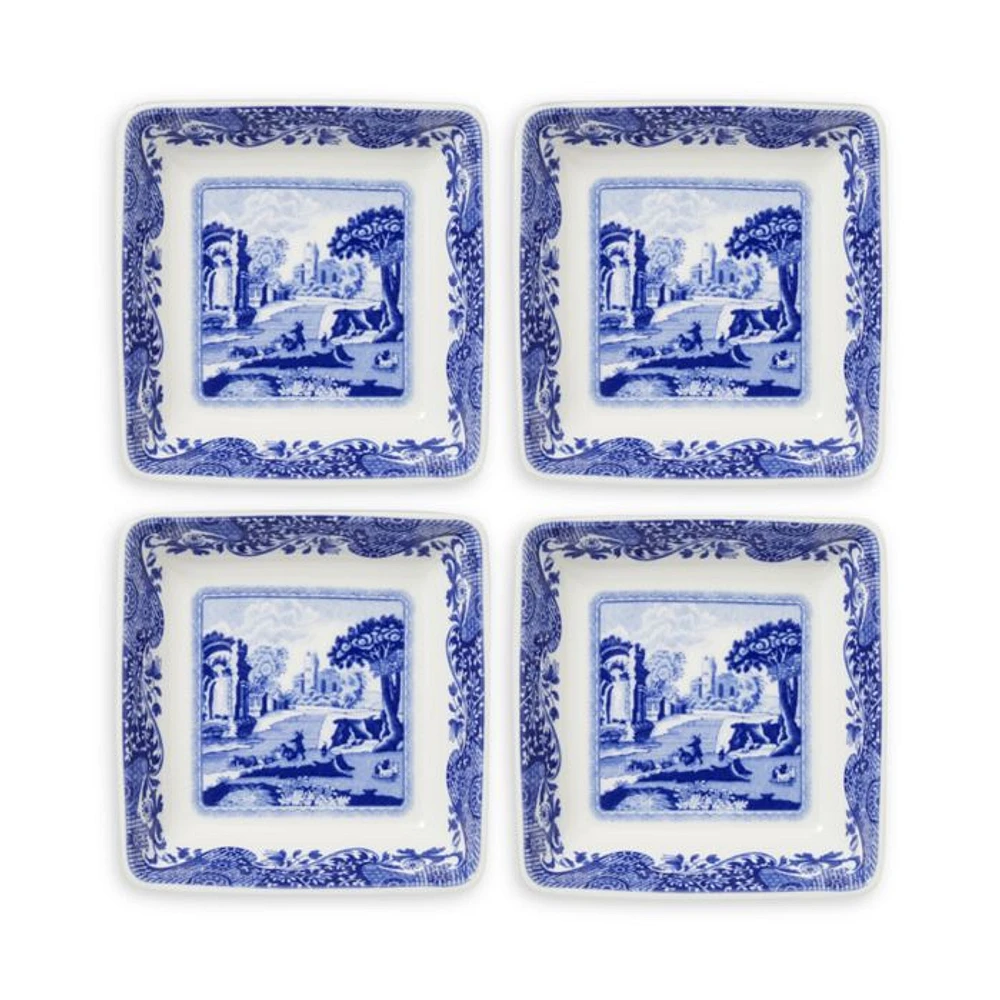 Blue Italian Square Dishes, Set of 4