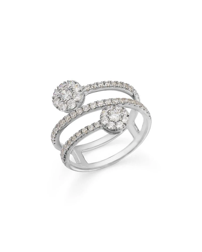 Diamond Flower Wrap Ring in 14K White Gold, 1.0 tcw