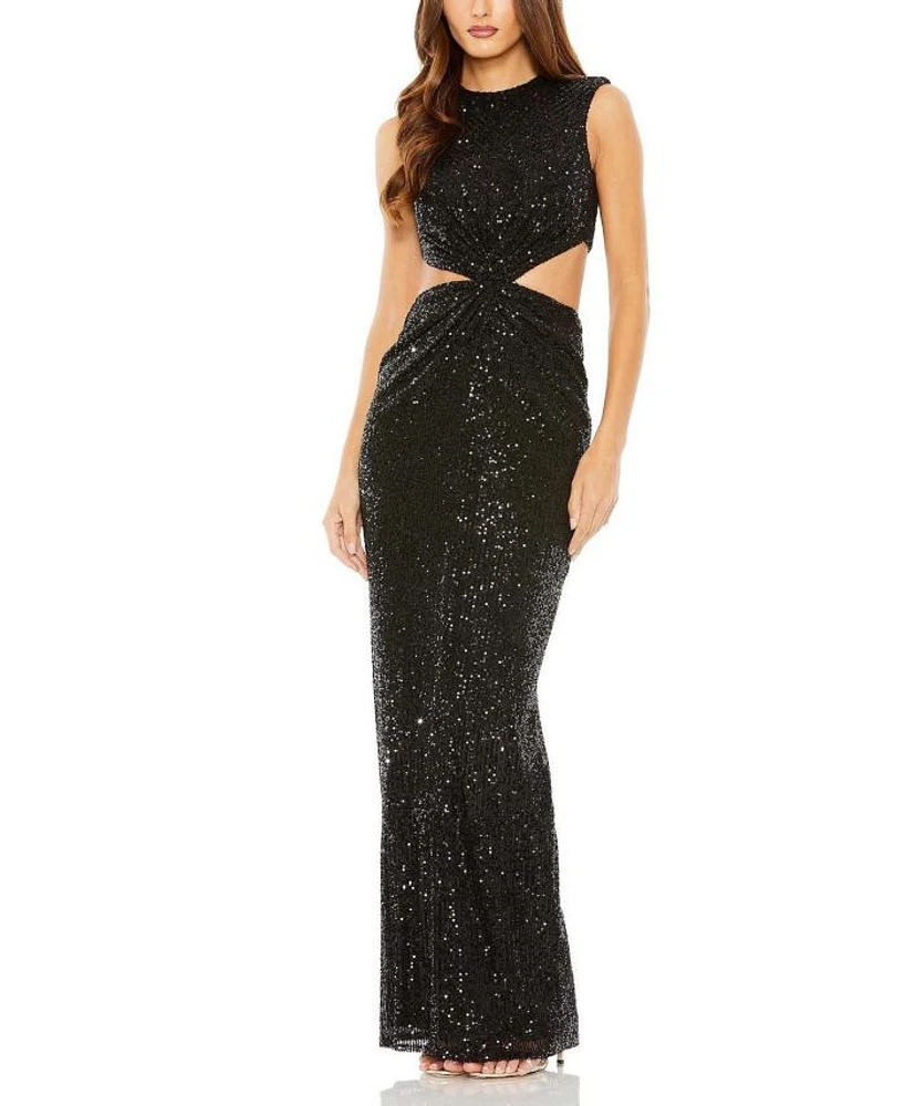 Sequin Twist Cut Out Open Back Gown