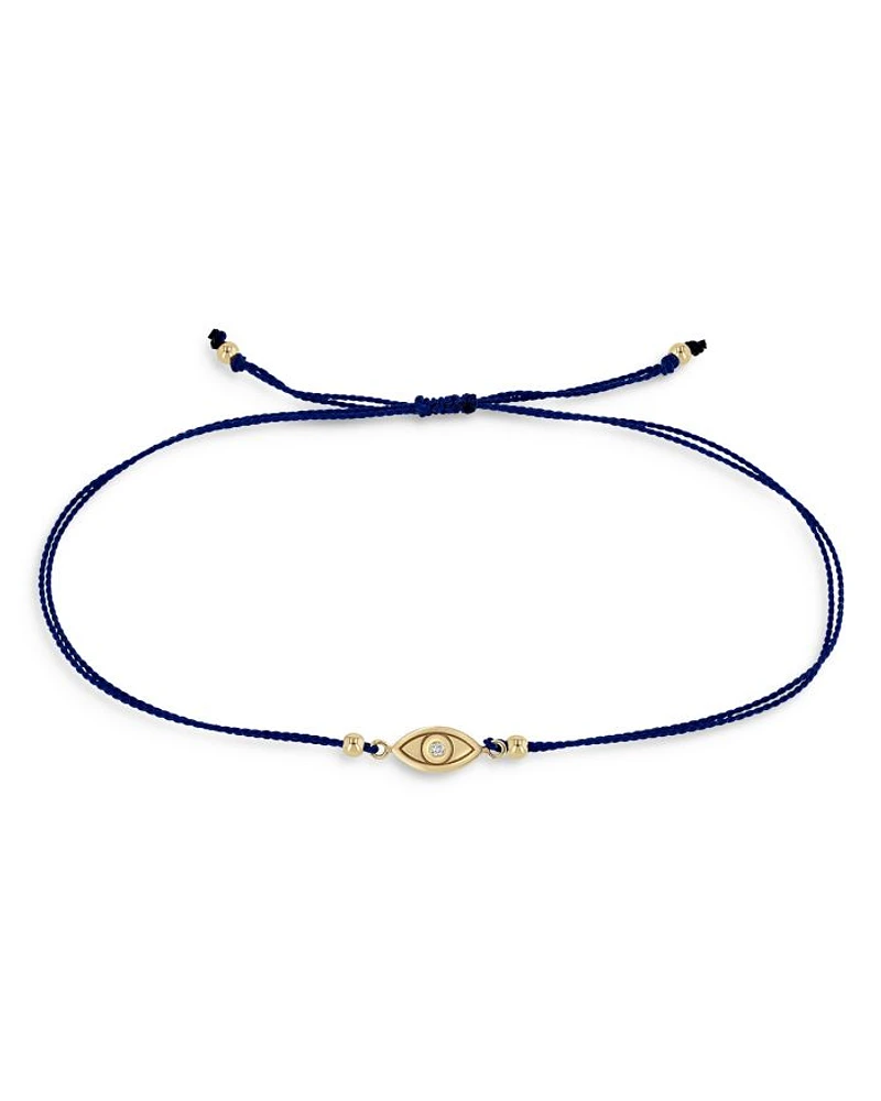 14K Yellow Gold Midi Bitty Diamond Evil Eye Navy Cord Bracelet