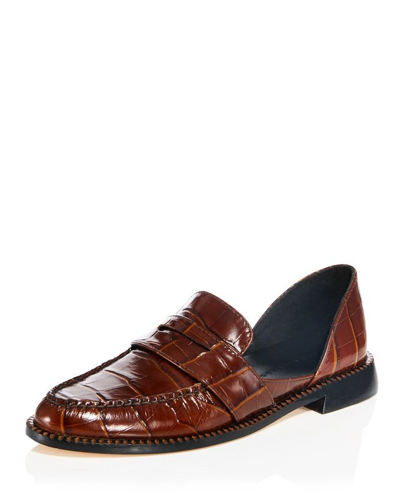 Women's Tash Croc Embossed Leather D'Orsay Penny Loafers