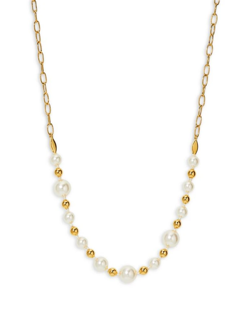 Imitation Pearl Statement Necklace in 18K Gold Plated, 16"-18"